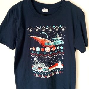 SPACE CHRISTMAS MENS LARGE SNOWMAN GRAPHIC T-SHIRT